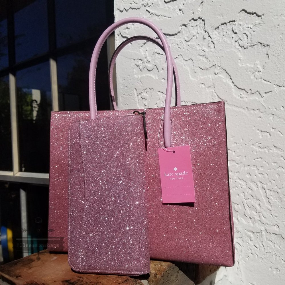 Kate Spade Trista Glitter Satchel Lola Wallet Pink - Picture 9 of 11